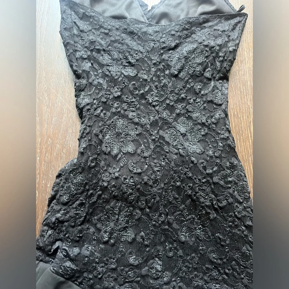 Vintage Black lace halter tie-up asymmetrical evening dress XS - Picture 12 of 15